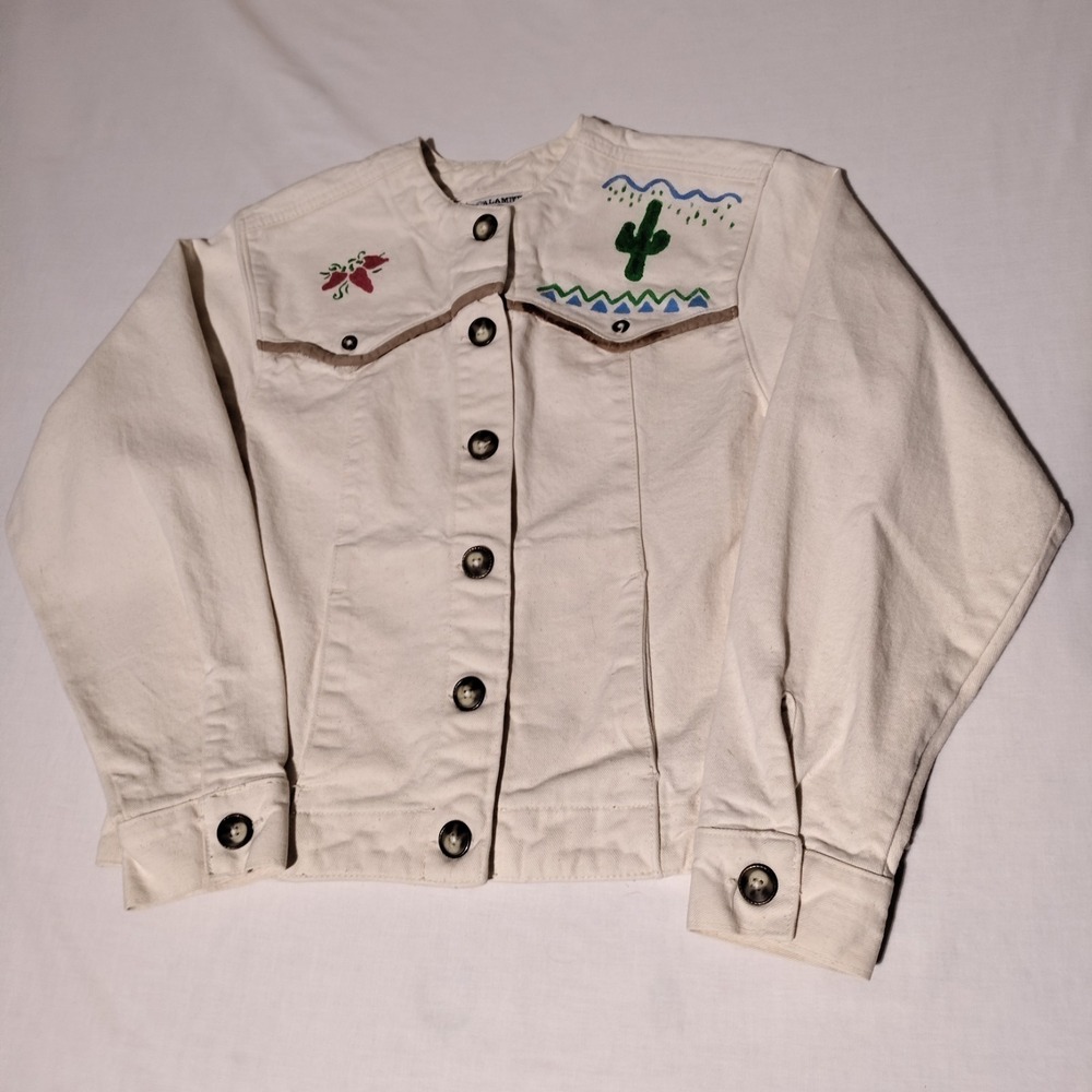 Calamity Jeans Denim Jacket Button Womens Small Art to Wear Cactus USA